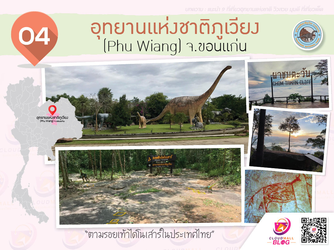4.อุทยานแห่งชาติภูเวียง (Phu Wiang) จ.ขอนแก่น “ตามรอยเท้าไดโนเสาร์ในประเทศไทย” ถือเป็นอีกจุดเช็คอิน-จุดท่องเที่ยวธรรมชาติและแหล่งศึกษาธรณีวิทยาที่น่าสนใจอีกแห่ง เหมาะสำหรับพาครอบครัวและเด็กๆ ไปเที่ยวกัน ซึ่งภายในอุทยานแห่งชาติภูเวียงนั้นได้มีการขุดพบโครงกระดูกไดโนเสาร์และพบร่องรอยเท้าของไดโนเสาร์ โดยได้มีการตั้งชื่อว่า “ภูเวียงโกซอรัส สิรินธรเน (Phuwiangosaurus)” ไดโนเสาร์สกุลใหม่ของโลกจากยุคครีเทเชียส (Cretaceous) ให้คุณสามารถเข้าไปชมได้ด้วยตาที่หลุมขุดค้นไดโนเสาร์และรอยเท้าไดโนเสาร์ตามธรรมชาติได้อีกด้วย  นอกจากนี้ยังมีสถานที่ท่องเที่ยงทางเดินศึกษาธรรมชาติ, ที่เที่ยวน้ำตก, ชมพรรณไม้, ชมนก, ดูดาว และอีกมากกมาย เช่น น้ำตกตาดฟ้า, ผาชมตะวัน, ต้นยางใหญ่, ถ้ำฝ่ามือแดง ซึ่งถือเป็นอีกหนึ่งแหล่งท่องเที่ยวธรรมชาติในไทยที่น่าสนใจเลยทีเดียว